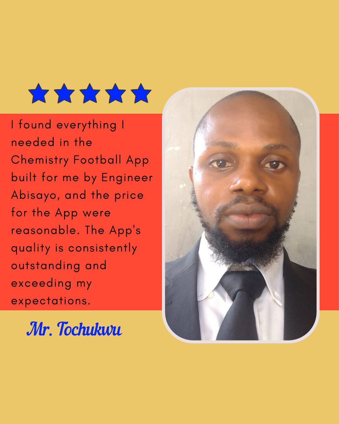 Mr. Tochukwu Appreciating The developer for his Application