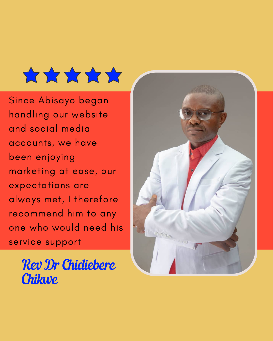 Rev Chidieber appreciating Abisayo for Being the best web developer and social media manager